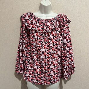 MICHAEL KORS Floral Ruffled Long Sleeve Blouse, Size M, NWT